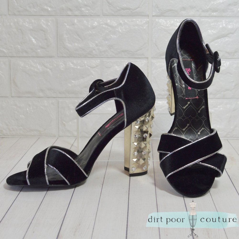 Black Betsey Johnson Platform Chunky Heels 1940's Inspired